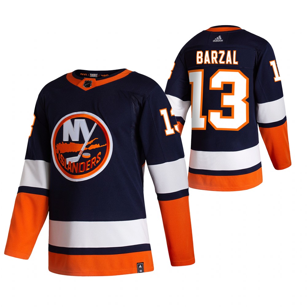 2021 Adidias New York Islanders 13 Mathew Barzal Navy Blue Men Reverse Retro Alternate NHL Jersey